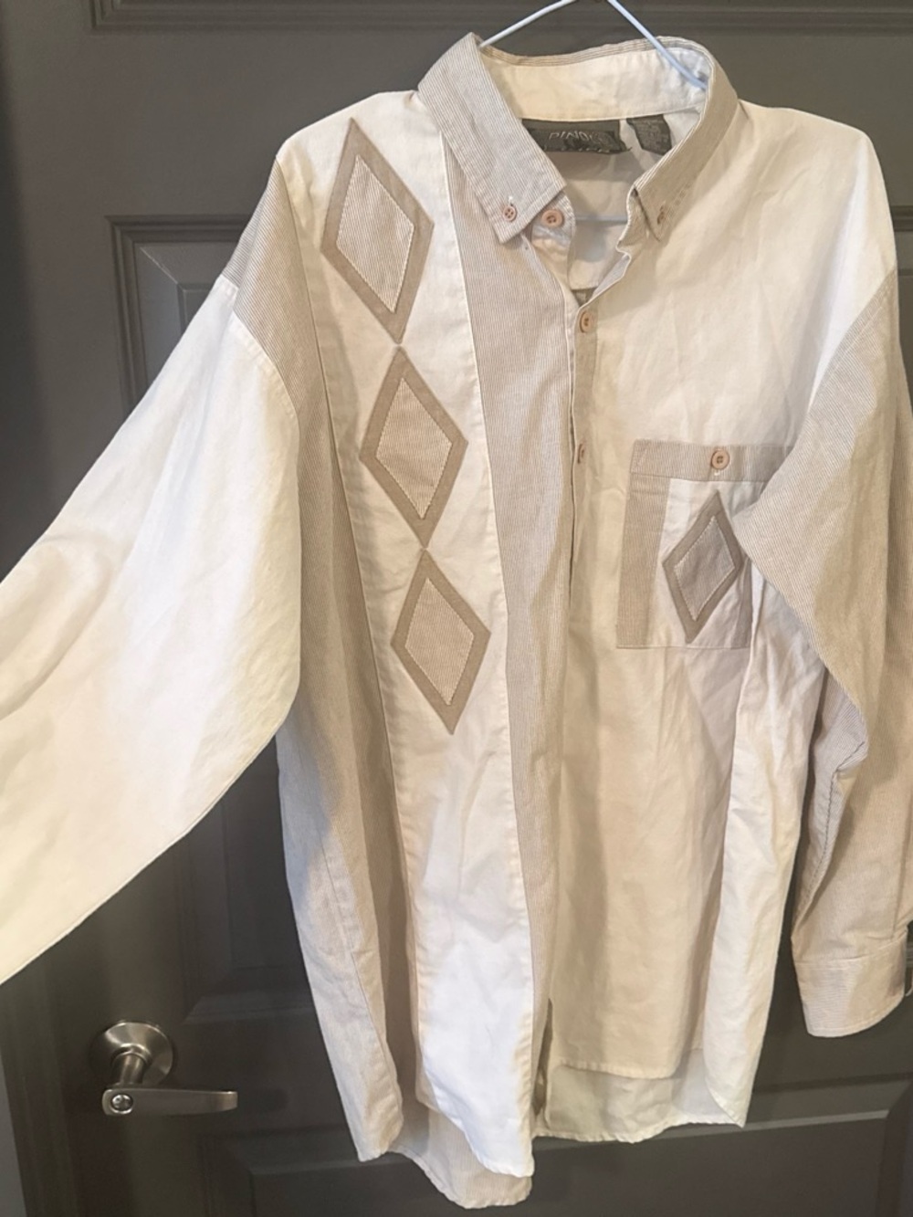 Vintage Spindle River Colorblock Striped Diamond Button-Down Shirt Large